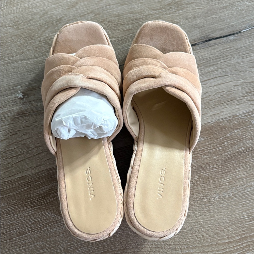 NEW [Vince] Gilian Suede Woven Wedge Heel Espadrille Padded Sandals Women’s 8 - Picture 6 of 13